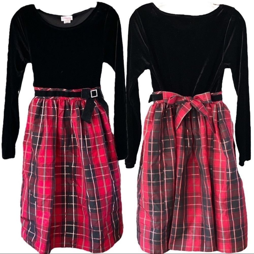 BLOOME de jeune fille Size 18.5 Velvety Bodice atop Plaid Tea Length Skirt - Picture 1 of 2